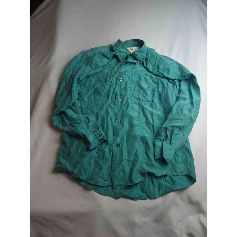 Fenn Wright & Manson Blouse Womens Small Teal Silk Button Up Long Sleeve Career